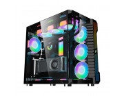 Case 1STPLAYER SP9 BLACK, ATX w/o PSU, 2*4 mm tempered glass Front & Side Panoramic panels, FCR ARGB fan (3 front side,3 bottom), FC ARGB fan (1rear), Front: Rainbow RGB strip, C1(ARGB HUB+Remote), MB Synchronization, 2x2.5