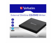 External Slimline CD/DVD Writer VERBATIM, Portable Slim -14mm, Super-Multi CDR/RW +24x/-24x, DVDR+8x/-8x, RW+6x/-6x, DL+6x, RAM 5x, miniDVD, M-DISC, USB2.0, Black, Retail (98938)
