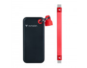 M.2 External SSD 1.0TB  Verbatim Pocket USB 3.2 Gen 2, Black/Red, USB-C, Sequential Read/Write: up to 1000/1000 MB/s, Windows®, Mac, Keyring and Cable Holder, Portable, Compact, Rugged and Perfect for travel, Ultra-lightweight, Cloth bag, Nero Backup Soft