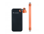 M.2 External SSD 1.0TB  Verbatim Pocket USB 3.2 Gen 2, Black/Orange, USB-C, Sequential Read/Write: up to 1000/1000 MB/s, Windows®, Mac, Keyring and Cable Holder, Portable, Compact, Rugged and Perfect for travel, Ultra-lightweight, Cloth bag, Nero Backup S