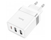 USB Charger  HOCO N21 Pro Tourer Three-port, 1 x USB-C + 2 x USB, USB-C: up to 30W, USB-A 1/2: up to 20W, up to PD30W / QC3.0, White