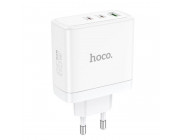 USB Charger  HOCO N30 Glory Three-port, 2 x USB-C + 1 x USB, USB-C 1/2: up to 65W, USB-A: up to 18W, up to PD65W / QC3.0, GaN, White