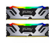 64GB (Kit of 2*32GB) DDR5-6000  Kingston FURY® Renegade Silver DDR5 RGB, PC48800, CL32, 1.35V, 2Rx8, Auto-overclocking, Symmetric SILVER Large heat spreader, Dynamic RGB effects featuring Kingston FURY Infrared Sync technology, Intel XMP 3.0 Ready  (Extre