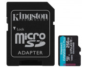 256GB microSD Class10 A2 UHS-I U3 (V30) Kingston Canvas Go! Plus, Ultimate, Read: 170Mb/s, Write: 90Mb/s, Ideal for Android mobile devices, action cams, drones and 4K video production