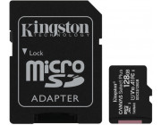 128GB microSD Class10 A1 UHS-I U1 (V10) + SD adapter  Kingston Canvas Select Plus, 600x, Up to: 100MB/s