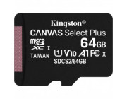 64GB microSD Class10 A1 UHS-I U1 (V10)  Kingston Canvas Select Plus, 600x, Up to: 100MB/s