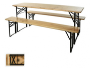 Комплект мебели дерево/металл 3ед: стол 180X50XH76cm и 2 скамьи 180X25XH46cm