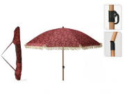 Зонт от солнца, D1.76м с гибкой ножкой, 8 спиц, бордовый, с бахромой, с чехлом