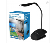 Desk Lamp Esperanza DENEB ELD104K Black, 14 LED’s, Touch switch, 3 levels of brightness, Light color: 5500K, Flexible arm, Retaining clip, Built-in eye protection filter, Power: 3W, The angle of incidence of light: 120%, Power supply: USB 5V/0,5A or 4 AAA