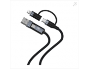 Cablu 4in1 Tellur USB/Type-C to Type-C (PD65W)/Lightning (PD20W), 1m, negru