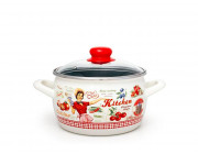 Кастрюля эмалированная Kitchen 16cm, 2.2l, крышка стекло