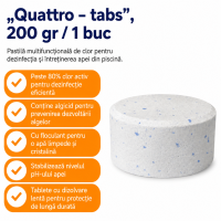 Pastilă multifuncțională de clor „Quattro – tabs”, 200 gr / 1 buc