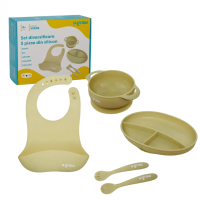 Set diversificare 5 piese din silicon: bavetă, bol, farfurie, linguriță și furculiță, Olive Set diversificare 5 piese din silicon: bavetă, bol, farfurie, linguriță și furculiță, Olive