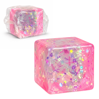 Антистресс-куб «Squish Stretch Ball» с блестками, 5×5×5 см, розовый