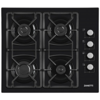 Плита Zanetti ECO 1140 BLACK 4 газ конфорки.Решетка чугунная.панел управления справа.Электроподжиг.закаленное стекло.черный