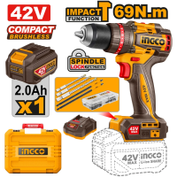 Шуруповёрт аккумуляторный ударный INGCO 69Nm 42В/1*2Ач CIDLI426981