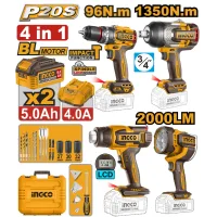 Набор из 4 аккумуляторных инструментов 2x5.0Ah INDUSTRIAL INGCO COSLI250608