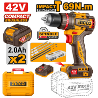 Шуруповёрт аккумуляторный 2.2.0Ah 42V 69N.m INGCO CIDLI426982