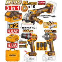 Набор из 3 инструментов на аккумуляторе 2x4.0Ah INGCO CKLI20358