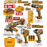 Набор из 4 аккумуляторных инструментов 2x4.0Ah INDUSTRIAL INGCO COSLI251192