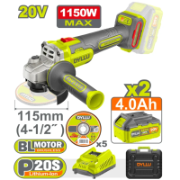 Polizor unghiular 115mm cu acumulator 20V/2*4.0Ah 1150W DYLLU DTLAPB522