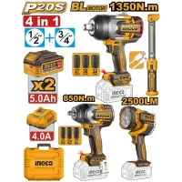 Набор из 4 аккумуляторных инструментов 2x5.0Ah INDUSTRIAL INGCO COSLI260193