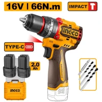 Шуруповёрт аккумуляторный 16V/2*2,0Ah 66N.m INGCO CIDLI16665