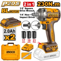 Masina de insurubat cu impact BLmotor Li-Ion 20V/2*2Ah 230N.m INGCO CIWLI20236
