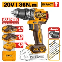 Mașină de înșurubat și găurit cu impact pe acumulator 20V/2*4.0Ah 86N.m INGCO CIDLI208686