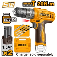 Шуруповёрт аккумуляторный 2x1.5Ah 20N.m INGCO CIDLI12206