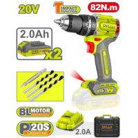 Шуруповёрт аккумуляторный 20V/2*2.0Ah 82N.m DYLLU DTCDP8288