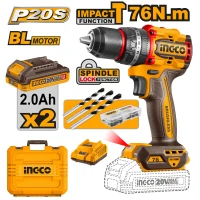 Aккумуляторный ударный шуруповёрт 2*2Ah 76N.m INDUSTRIAL INGCO CIDLI20768