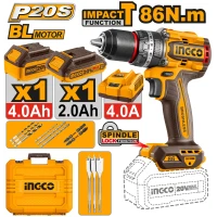 Mașină de înșurubat și găurit cu impact cu acumulator 1*2.0Ah/1*4.0Ah 86N.m INGCO CIDLI20868