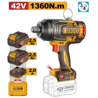 Гайковёрт аккумуляторный ударный BL motor 42В/2*2,5Ач 1360Н.м INGCO CIWLI421362