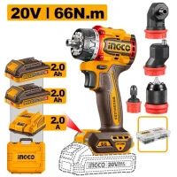 Aккумуляторный шуруповёрт со сменными головками 20V/2*2.0Ah 66N.m INGCO CDLI206686