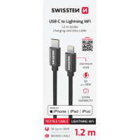 Кабель данных SWISSTEN TEXTILE USB-C / LIGHTNING MFi 1.2M Черный Кабель данных SWISSTEN TEXTILE USB-C / LIGHTNING MFi 1.2M Черный