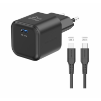 Сетевое зарядное устройство SWISSTEN GaN 1x USB-C 20W PD Black + Data кабель USB-C/USB-C 1,2M Black Сетевое зарядное устройство SWISSTEN GaN 1x USB-C 20W PD Black + Data кабель USB-C/USB-C 1,2M Black