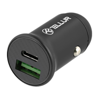 Автомобильное зарядное устройство USB - Tellur FCC7 2xDC 12-24V, 1xUSB Type-A QC 3.0, 1 xUSB Type-C PD, PD60W, QC30W, Алюминий, Чёрный TLL151251