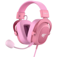 Gaming Headset Havit H2002d, 53mm driver, 20-20kHz, 64 Ohm, 110dB, Detachable Mic, Leather Earmuffs, In-Line Controls, 2.0m, 3.5mm(4pin), Pink