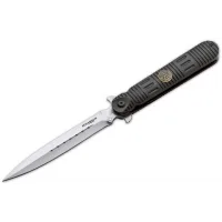 Складной EDC‑нож SWAT Transformer BO‑01MB102, Magnum/Böker Plus, flipper Liner‑lock, клинок из стали 440A (~125 мм, толщина 2,7 мм, HRC ≈58), рукоять черная анодированная алюминий с эмблемой SWAT, общая длина 245 мм, вес ~145 г