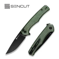 Складной нож, SENCUT, Crowley S21012-3, сталь D2 3.48 дюйма, рукоять микарта зелёная, Button Lock Складной нож, SENCUT, Crowley S21012-3, сталь D2 3.48 дюйма, рукоять микарта зелёная, Button Lock