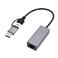 USB 3.1 + USB Type-C / 2.5G Gigabit Ethernet Adapter / Gembird A-USB3AC-LAN2G-01