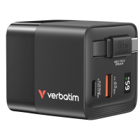 Зарядное устройство Verbatim Mini GaN / 65W / 2 порта / встроенный USB-C кабель Зарядное устройство Verbatim Mini GaN / 65W / 2 порта / встроенный USB-C кабель