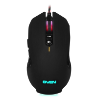 SVEN RX-G955 Gaming, Optical Mouse, 600-4000 dpi, 7+1 buttons (scroll wheel), DPI switching modes, Two navigation buttons (Forward and Back), RGB backlight, Soft Touch coating, USB, Black SVEN RX-G955 Gaming, Optical Mouse, 600-4000 dpi, 7+1 buttons (scroll wheel), DPI switching modes, Two navigation buttons (Forward and Back), RGB backlight, Soft Touch coating, USB, Black