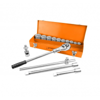 Set de 15 chei tubulare de 3/4 cu maner cu clichet Cr-V WOKIN (Industrial) Set de 15 chei tubulare de 3/4 cu maner cu clichet Cr-V WOKIN (Industrial)