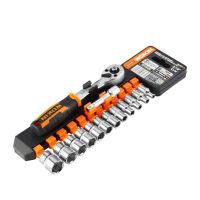 Set de 14 chei tubulare de 1/4 cu maner cu clichet Cr-V WOKIN (Industrial) Set de 14 chei tubulare de 1/4 cu maner cu clichet Cr-V WOKIN (Industrial)