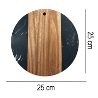 Tocator de bucatarie rotund d-25cm din marmura si lemn SanDonna negru