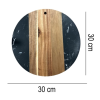 Tocator de bucatarie rotund d-30cm din marmura si lemn SanDonna negru