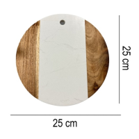 Tocator de bucatarie rotund d-25cm din marmura si lemn SanDonna alb