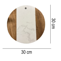 Tocator de bucatarie rotund d-30cm din marmura si lemn SanDonna alb